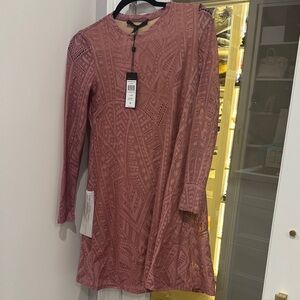 BCBGMaxAzria Long Sleeve Lace Dress in Mauve
